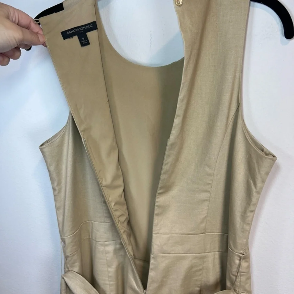 Banana Republic Linen Blend Cropped Wide Leg Sleeveless Jumpsuit Tan Belt Size 6